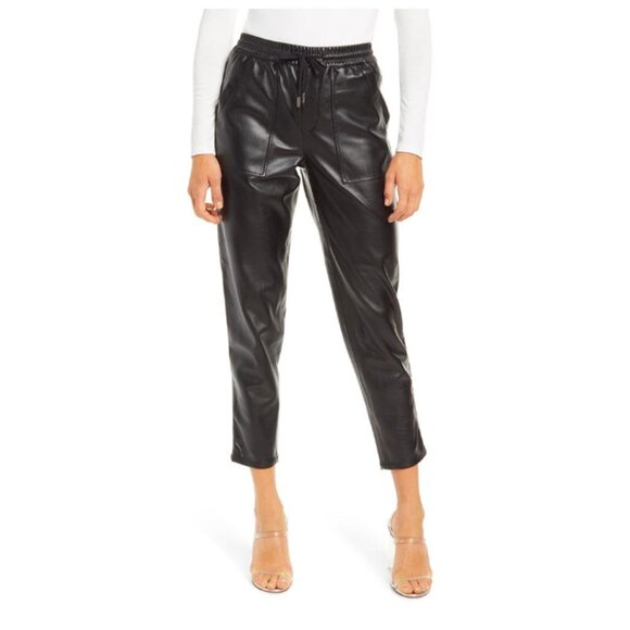 Blank NYC Black No guidance Faux Leather Drawstring Pants sz 30 - Picture 1 of 5
